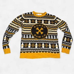 Bumbu Rum Co Holiday Sweater Adult Medium Black Yellow Fair Isle Knit Logo